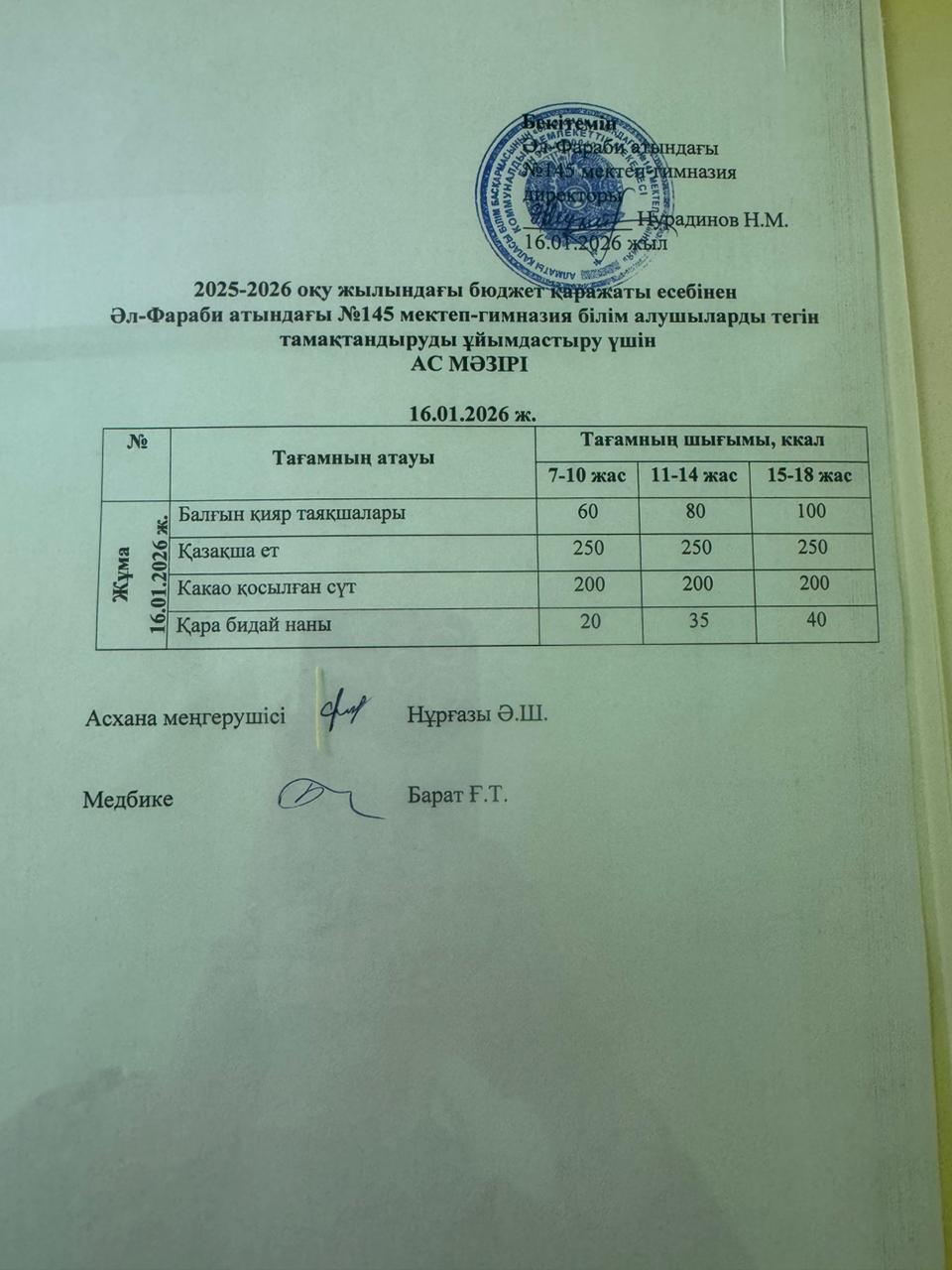 Ас мәзірі 16.01.2026