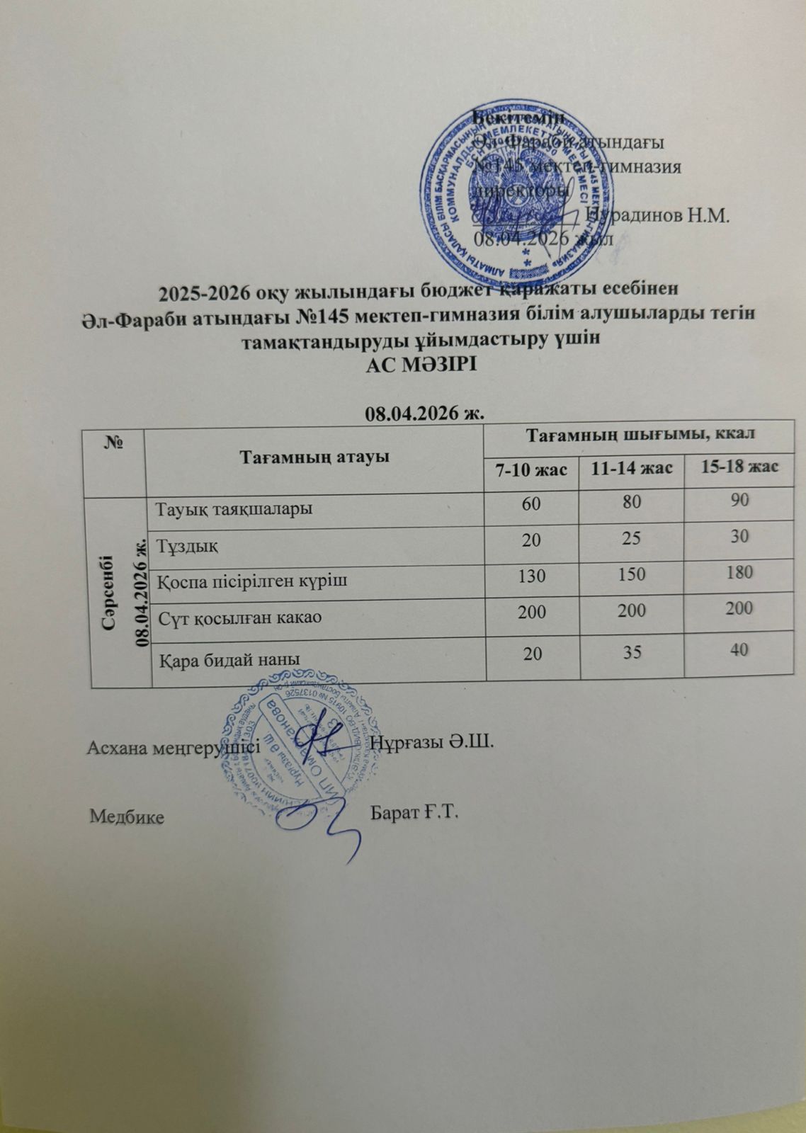 Ас мәзірі 08.04.2026