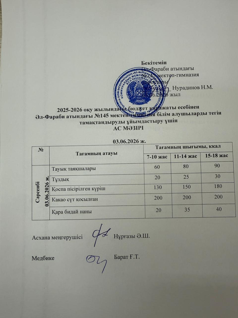 Ас мәзірі 03.06.2026