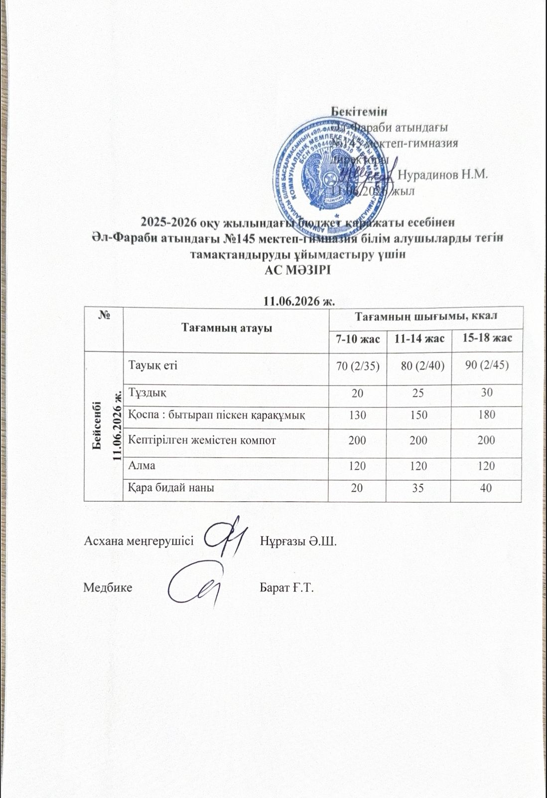 Ас мәзірі 11.06.2026